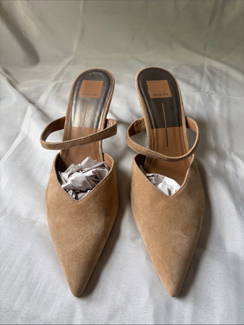 Dolce Vita Tan Suede Pointed-Toe Strap Mules